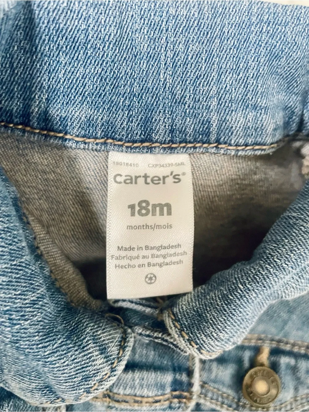 Carter's Light Blue Denim Toddler’s Jean Jacket - Size 18 Months